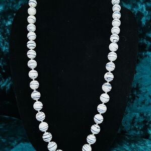 Vintage White and Navy Beaded Strand Necklace - Classic Women’s Jewelry